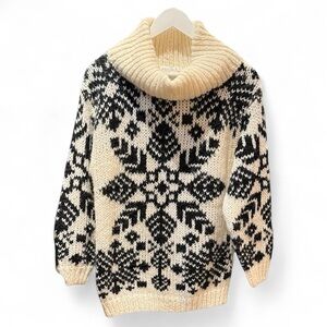 PROTOKOL Vintage Cozy Black and Cream Snowflake Knit Sweater, Size S